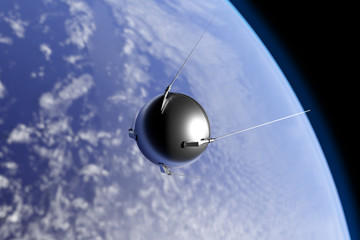 Sputnik Orbiting Earth - obrazy, fototapety, plakaty