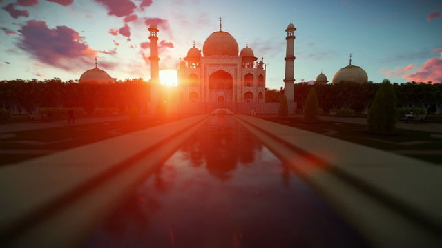 Taj Mahal, people enjoying a beautiful sunset