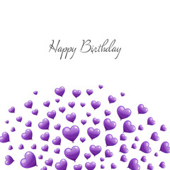 Vector Illustration of a Happy Birthday Greeting Card with Purple Heart Balloons