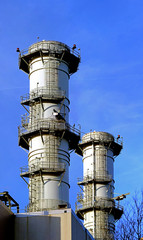 Industrial towers smokestacks power plant