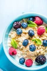 Tasty and light diet cereal breakfast with sumer fruits, wellbei