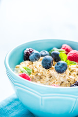 Light diet cereal breakfast with sumer fruits, wellbeing concept