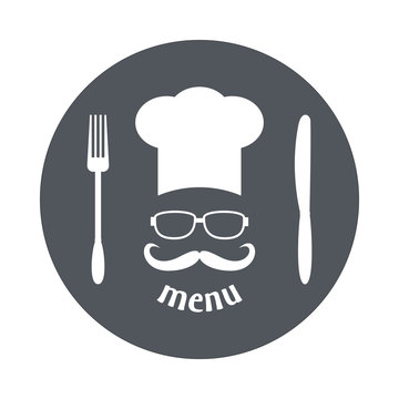 Hipster Chef  Hat With Mustache And Glasses.
