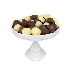 chocolate candy on tray, isolated on white background