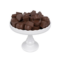 chocolate candy on tray, isolated on white background