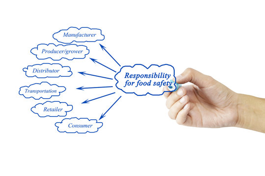 Hand writing element of Responsibility for food safety for business concept