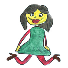 girl in a green dress brunette cartoon watercolor isolated