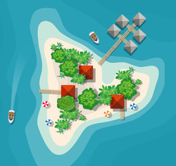 Island paradise view from above. Top view island sprite