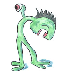 green monster with one eye isolated cartoon watercolor