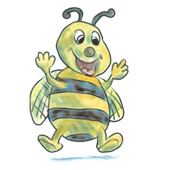 funny cartoon bee yellow watercolor isolated