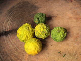 Bergamot on wood background