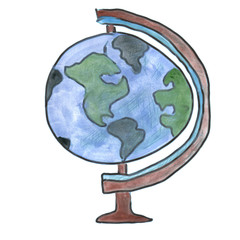 Globe cartoon watercolor isolated