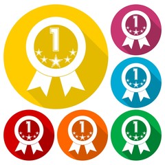 Number 1 and stars icons set with long shadow