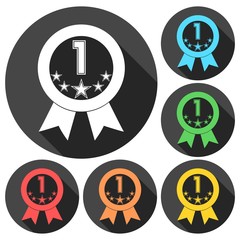 Number 1 and stars icons set with long shadow