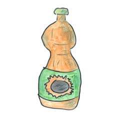 sunflower oil bottle cartoon watercolor isolated