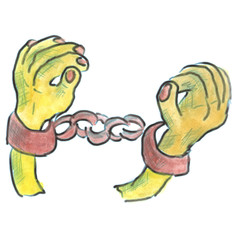 hands in pink handcuffs isolated cartoon watercolor