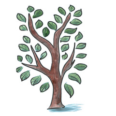 green tree cartoon watercolor isolated