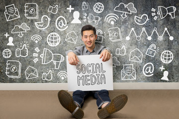 Young businessman present social media communication concept