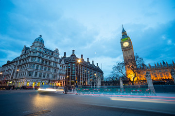 Fototapeta na wymiar Big Ben and statue of Sir Winston Churchill, London, England