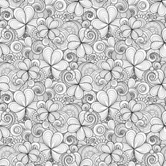 Vector Seamless Monochrome Floral Pattern with Decorative Clover