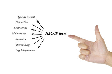 Women hand writing element of HACCP team for business concept and use in manufacturing