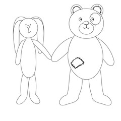 a linear pattern, a cute little Bunny and a cute Teddy bear , fr