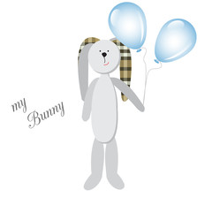 cute little Bunny with balloons, on a white background, with the