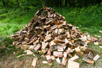 Pile of cut logs for burning
