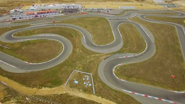 AERIAL VIEW. Empty Cart Race Track During Championship