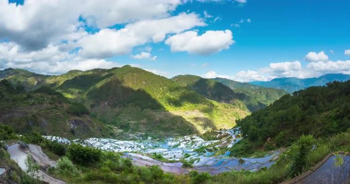 Philippines travel background of rice terraces in mountain valley 4K timelapse
