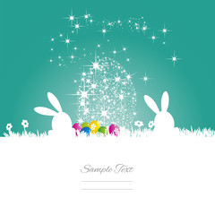 Easter bunny stars egg sea green white background