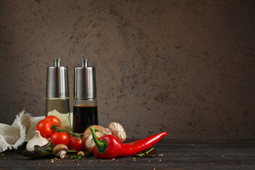 oil and balsamic vinegar with vegetables