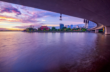 HO CHI MINH, VIETNAM - FEBRUARY 7, 2015 :Enjoy the Nha Rong wharf and Ben Nghe canal sunrise in Ho...