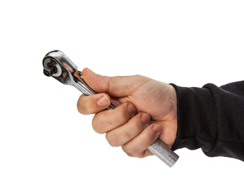 isolated male hand with tools