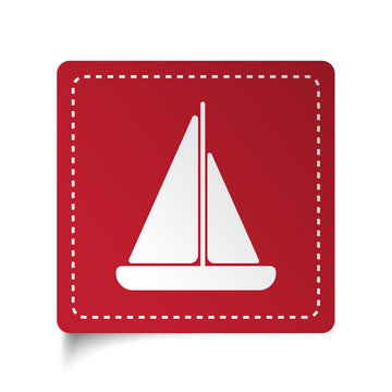 Flat Sailboat icon on red sticker