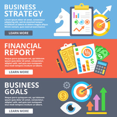 Business strategy, financial report, business goals flat illustration set