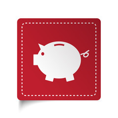 Flat Piggy Bank icon on red sticker