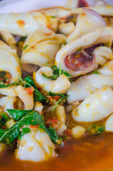 Stir squid spicy yellow and red chili thai style