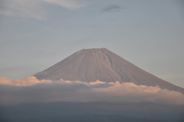 富士山　夕暮れ　夕陽　空　雲
