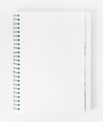 Blank note book on white background.