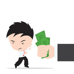 Businessman refusing the offer bribe on white background, illustration vector in flat design