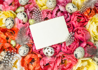 Easter decoration with tulip flowers and eggs