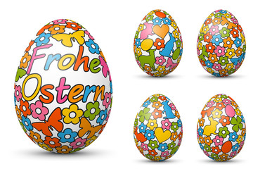 Frohe Ostern - Vector Ostereier Set mit bunten, fröhlichen Frühlingssymbolen im Cartoon Stil. Verschiedene farbige Variationen. Eier, Frühling, Symbole. Easter Egg Collection - Happy Easter