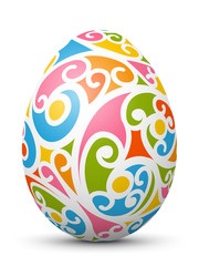 3D Vektor Osterei mit abstraktem Muster. Bunte Formen und Strukturen. Fröhliche Farben - Frühling und Ostern. Isoliert auf weißem Hintergrund. Easter Egg with Abstract Pattern - Bright and Colorful.
