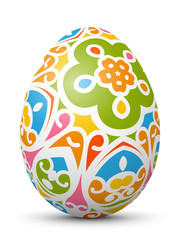 3D Vektor Osterei mit abstraktem Muster. Bunte Formen und Strukturen. Fröhliche Farben - Frühling und Ostern. Isoliert auf weißem Hintergrund. Easter Egg with Abstract Pattern - Bright and Colorful.