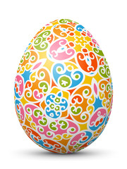 3D Vektor Osterei mit abstraktem Muster. Bunte Formen und Strukturen. Fröhliche Farben - Frühling und Ostern. Isoliert auf weißem Hintergrund. Easter Egg with Abstract Pattern - Bright and Colorful.