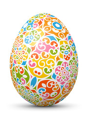 3D Vektor Osterei mit abstraktem Muster. Bunte Formen und Strukturen. Fröhliche Farben - Frühling und Ostern. Isoliert auf weißem Hintergrund. Easter Egg with Abstract Pattern - Bright and Colorful.