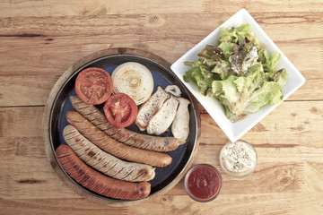 sausage, salad sesame sauce