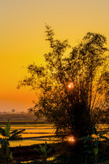 Sunset on villages in Vietnam