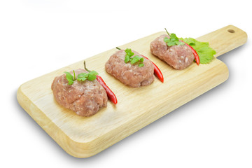 Raw minced pork on cutting board,clipping path